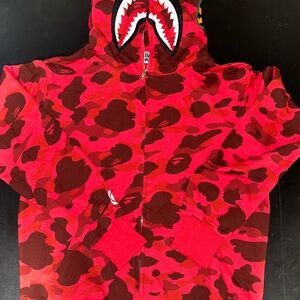 Bape Red & Dark Red Shark Zip Hoodie